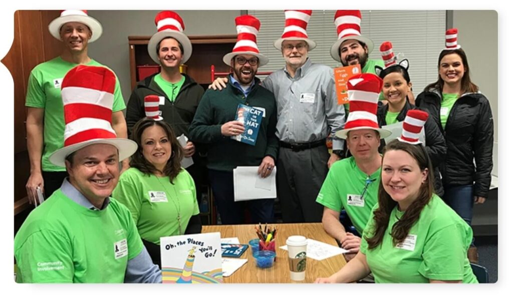 Volunteers wearing hats