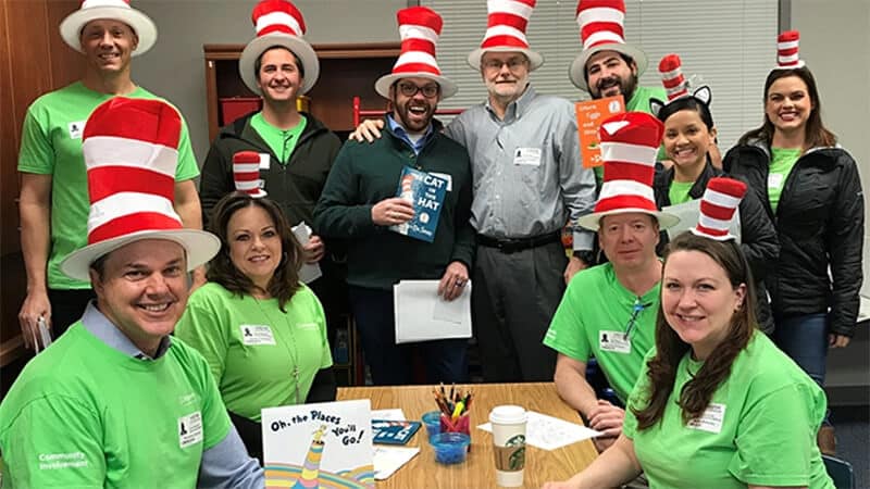 Volunteers wearing hats